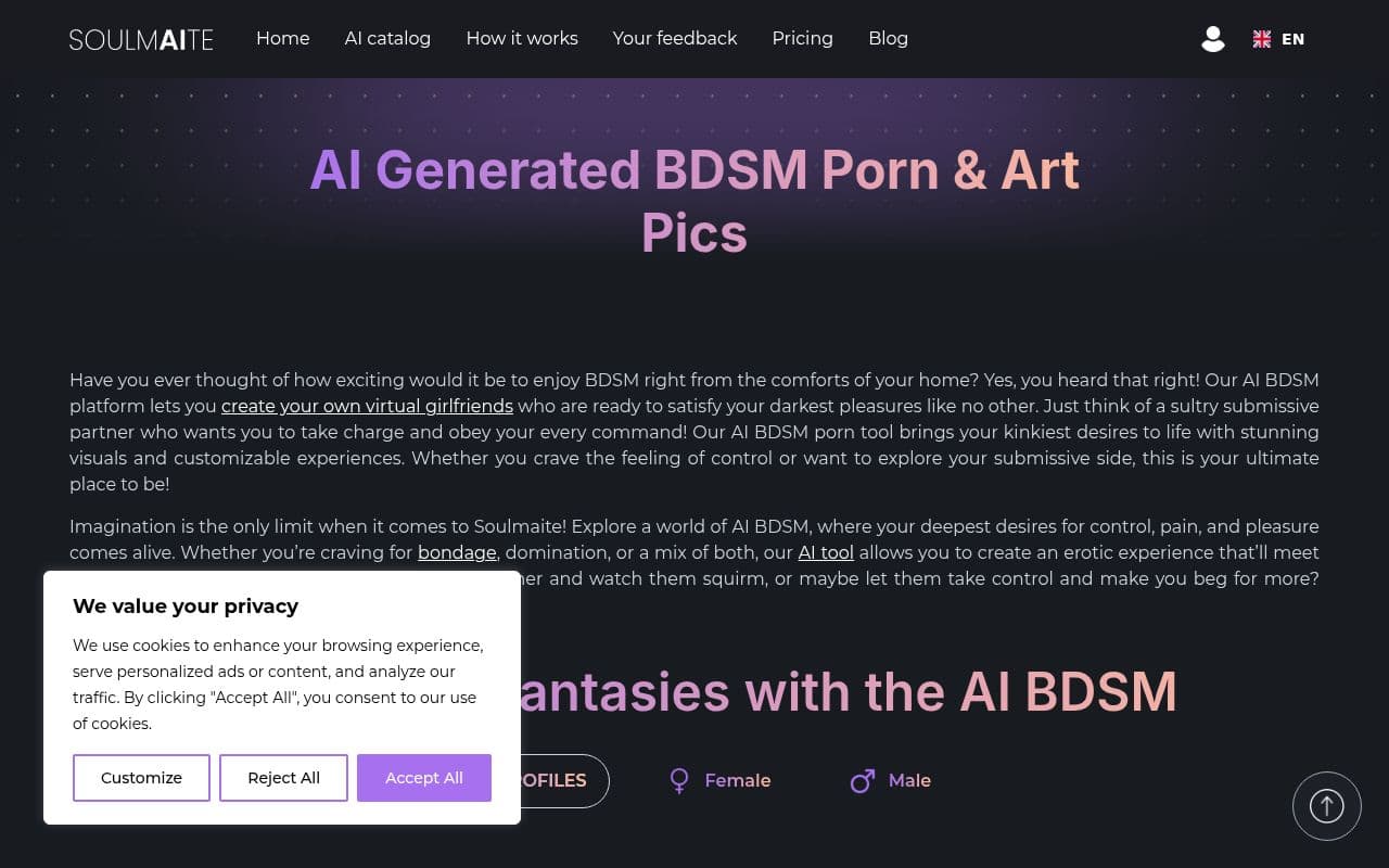 Soulmaite's AI BDSM Platform screenshot